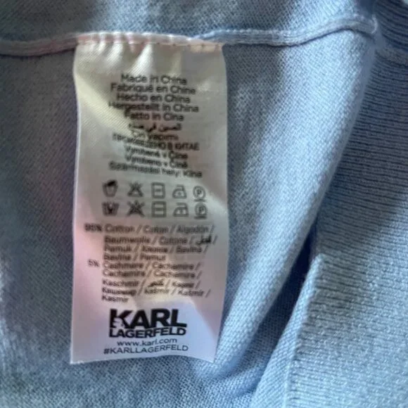 NWOT Karl Lagerfeld Blue Cotton /Cashmere Crew Neck Sweaters - Picture 8 of 9